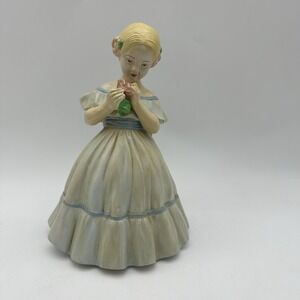 Vintage Hand painted Victorian Ceramic Girl Blue Ballroom Gown w/ flower‎ 9.5"